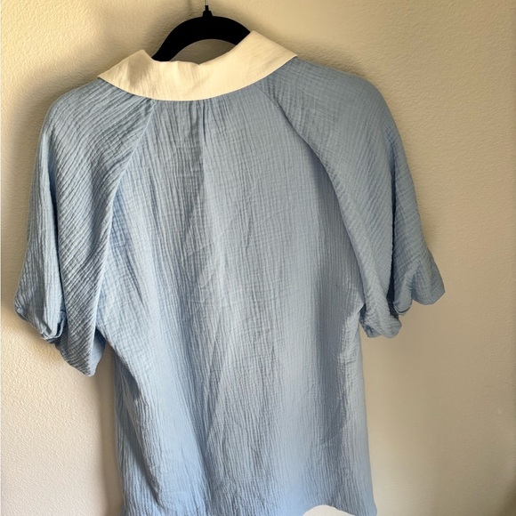 THML Light Blue Puff Sleeve Tunic Top with White Contrast Collar|size small| NWT - Picture 5 of 11
